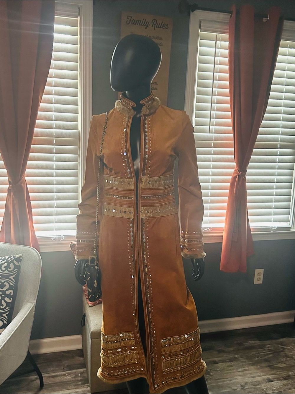 Vintage Women's Embellished Long Suede Coat by Arden B